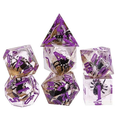 Spider in Clear Filled Sharp Resin - 7pcs RPG Dice Set